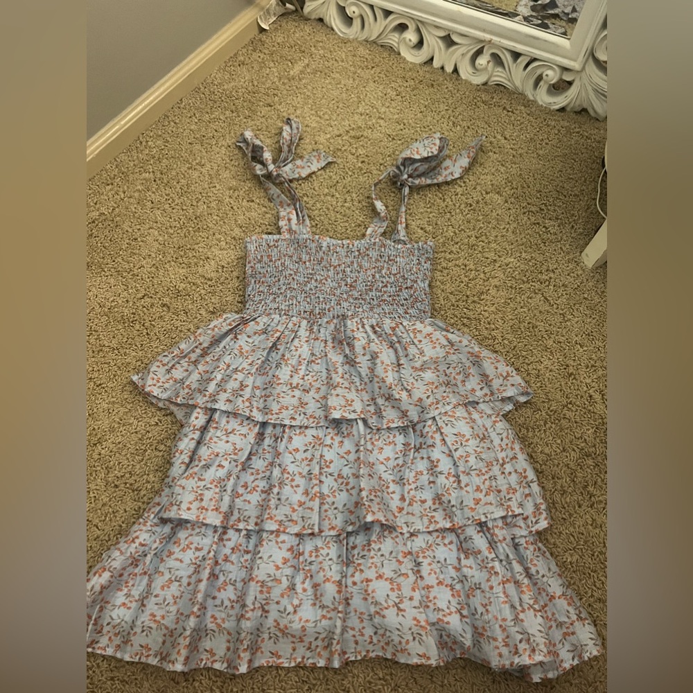 spring dress, size medium(6) blue with orange floral design